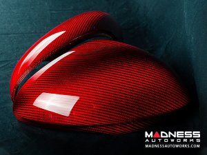 Alfa Romeo Giulia Mirror Covers - Carbon Fiber - Full Replacements - Red Candy